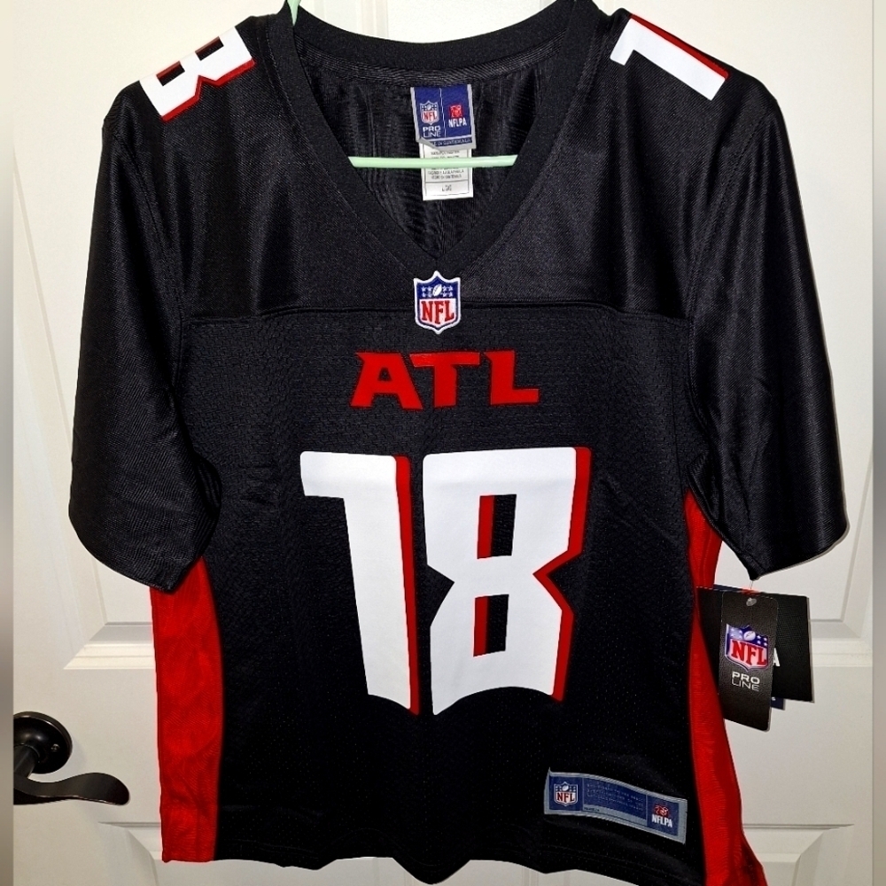 An NFL Pro Line Atlanta Falcons # 18 Ridley jersey in a men's size large. NWT